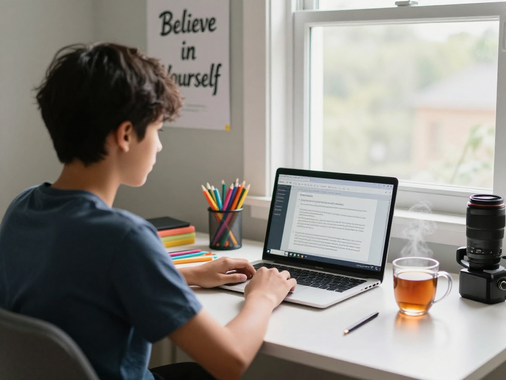 Focused student learning online with best tutors in a cozy home study setup.